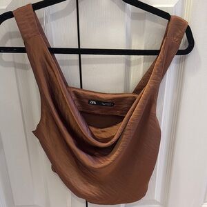 ZARA Copper Satin Drape Crop Top